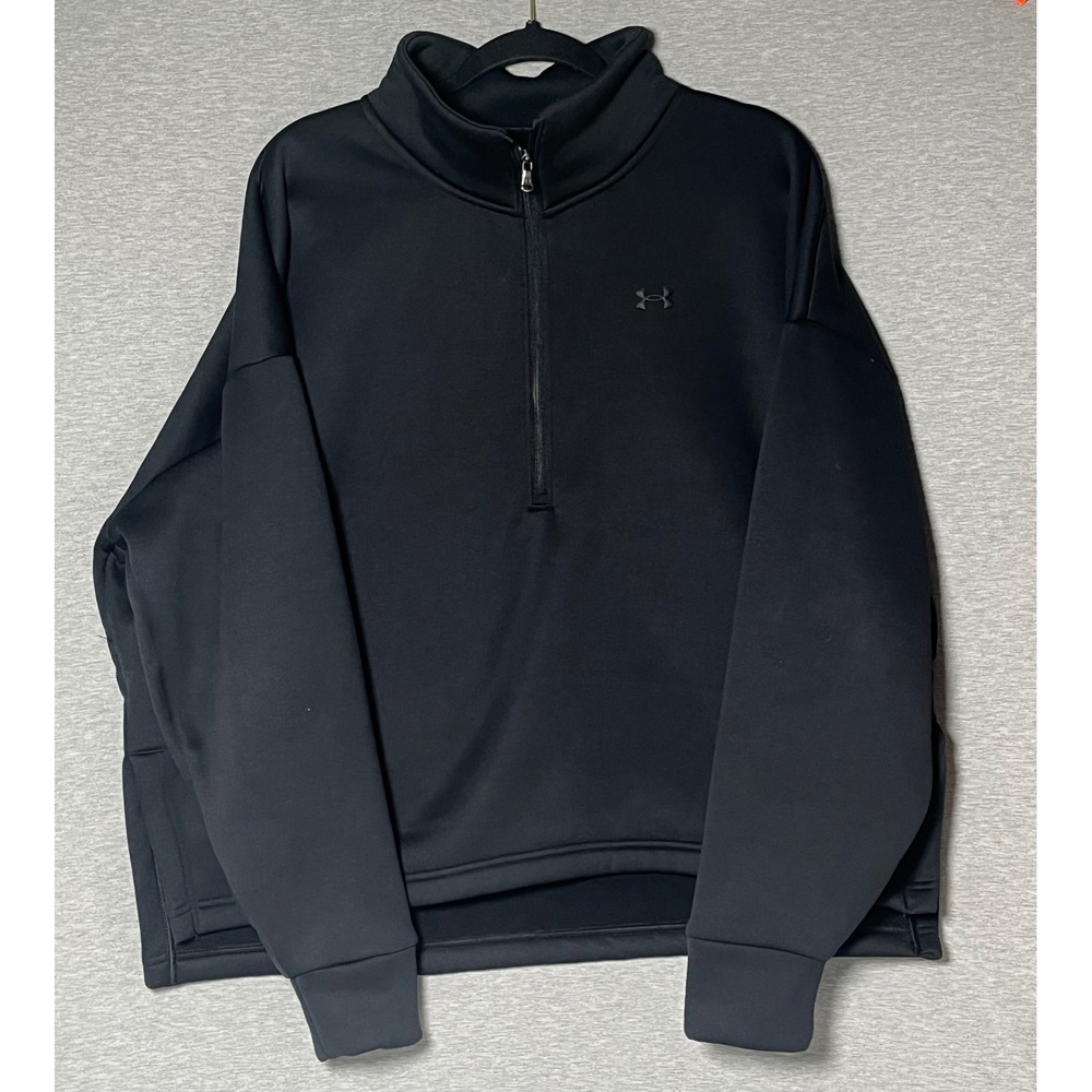 Under Armour Womens 2XL Black Half Zip Sweatshirt Loose Fit Mock Pullover NWOT
